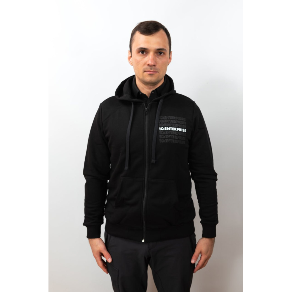 Худи-Кенгуру черные на молнии "1С"